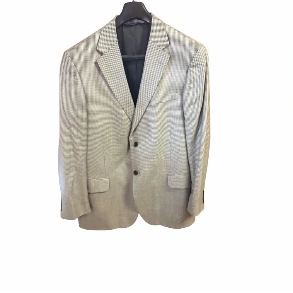 T.Harris London men’s 44R Blazer 52% silk/48% wool black houndstooth 2-button